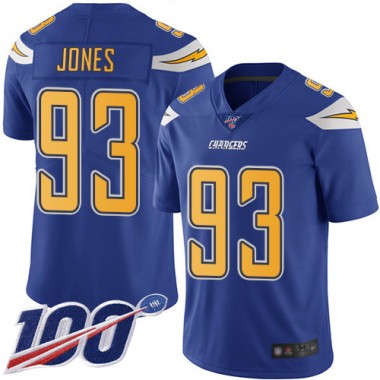 Los Angeles Chargers NFL Football Justin Jones Electric Blue Jersey Youth Limited 93 100th Season Rush Vapor Untouchable